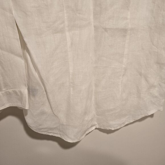 Lauren Ralph Lauren Womens 100% Linen Blouse Shirt Sz M White Embroidered Crest - Picture 9 of 10